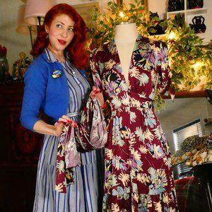 Trashy Diva 1940's Style Dark Tropical Swing Dress w/ matching Headscarf Sz 0